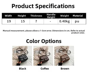 Detailed size specifications for minimalist PU leather square bag with dimensions and weight
