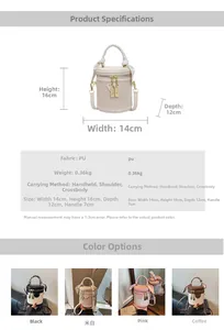 Detailed view of quilted PU leather bucket bag featuring woven handle and silk scarf detail