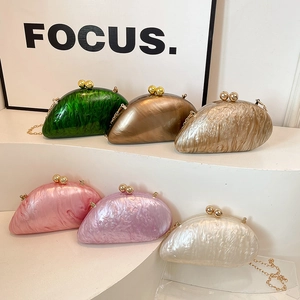 Acrylic Evening Clutch Bag Marble Texture Gold Sphere Clasp Shell Shape Elegant Party Wedding Fashion Handbag For Women