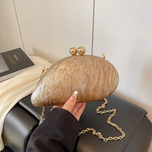 Modern marble acrylic clutch evening bag with golden ball clasp and chain strap