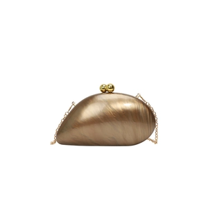 Elegant marble acrylic evening clutch with champagne gold finish and metal chain strap