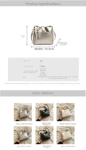 Detailed dimension guide and specifications for the silver faux leather bucket handbag