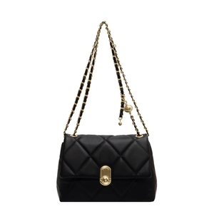 Classic black quilted chain shoulder bag with gold hardware and elegant metal clasp