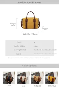 Spécifications détaillées de taille pour un sac Boston en toile avec dimensions et poids