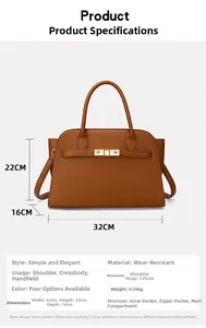 Detailed size specifications for the brown pebble leather tote bag with dimensions and weight