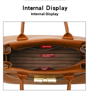 Internal view of litchi texture tote bag showing spacious compartments and zip pocket