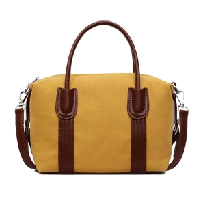 Sac Boston en toile jaune et cuir marron avec bandoulière amovible pour femmes chic