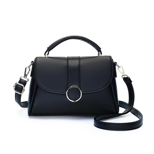 Minimalist black lychee pattern underarm bag with gold metal ring buckle and shoulder strap