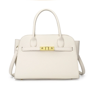 Elegant cream lychee pattern tote bag with gold hardware and versatile crossbody strap