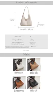 Detailed size chart of the woven tote bag showing 34x36x10cm dimensions and PU material