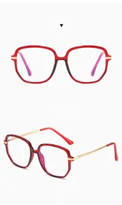 Detailed front and side views of red TR90 glasses with geometric crystal cut frames