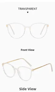 Detailed views showing transparent TR90 frames and sleek gold metal temple arms