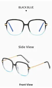 Front and side views of TR90 anti-blue light glasses with black blue gradient frames