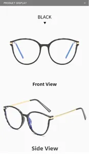 Detail of round TR90 eyewear with textured frame and slim gold metal temples