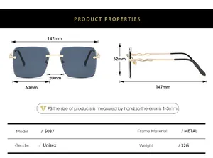 Tableau détaillé des tailles pour lunettes de soleil en métal S087 avec dimensions