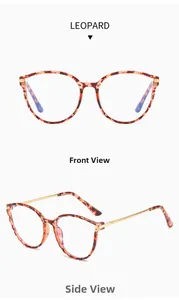 Detail view of leopard print TR90 glasses frames with gold metal temples from multiple angles