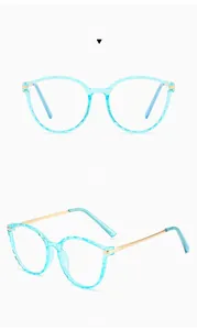 Detailed front and side view of blue TR90 round frames with textured wave pattern