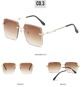 Vues détaillées sous plusieurs angles de lunettes sans monture dégradé marron et métal doré