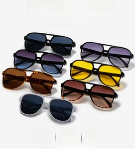 Collection of pilot-style sunglasses in various colors with double-bridge frame design