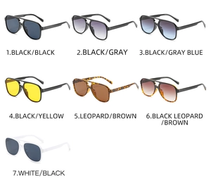 Detail view of classic pilot sunglasses collection in seven diverse color combinations