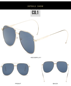 Vues détaillées des lunettes pilote dorées avec verres bleus et branches courbées