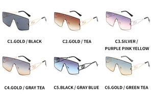 Collection of oversized square sunglasses showing six assorted lens and frame color options