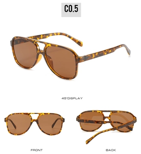 Three-way view of tortoiseshell aviator sunglasses with brown lenses and double bridge