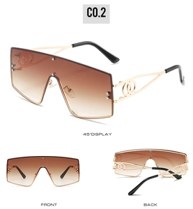 Three-angle view of oversized rimless square sunglasses with brown gradient lenses