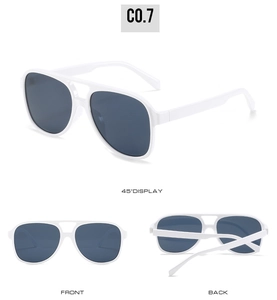 Three-angle view of white retro aviator sunglasses with dark grey lenses for men and women