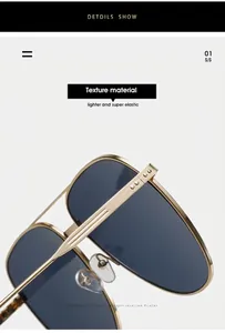 Détails de lunettes aviateur légères avec monture dorée et verres bleus
