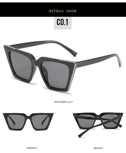 Vues détaillées de lunettes de soleil œil-de-chat noires avec garniture métallique