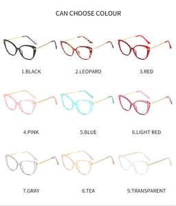 Cat-eye glasses frames in nine colors with metal temples and anti-blue light lenses