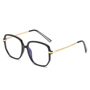 Women Oversized Anti Blue Light Glasses TR90 PC Frame Metal Temples Retro Diamond Cut Geometric Eyeglass Frame