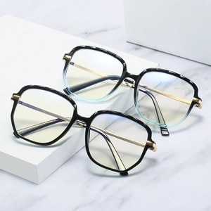 Retro TR90 blue light blocking glasses with crystal cut frames and slim metal temples