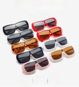 Detail view of multi-colored oversized square sunglasses with thick frames and premium lenses