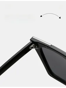 Gros plan de la charnière en métal robuste sur les lunettes de soleil noir brillant