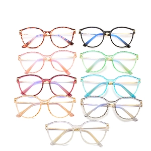 Retro TR90 blue light blocking round glasses with gold metal temples in various colors