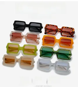 Detailed grid showing 8-piece set of trendy square candy-colored sunglasses for women