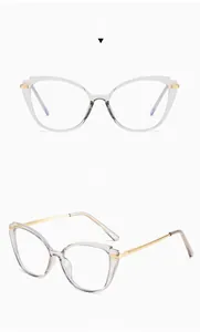 Front and side view of cat eye TR90 grey eyeglass frames with gold metal temples