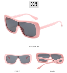 Detailed views of pink oversized frame sunglasses with grey lenses from multiple angles