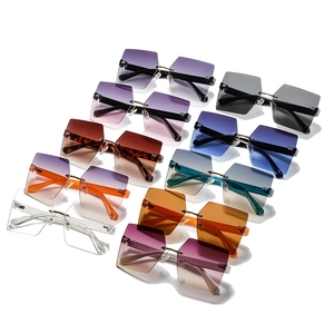 Frameless square fashion sunglasses with metal temples in nine gradient color options