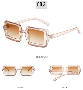 Multi-angle view of candy color square sunglasses with light champagne frame and gradient lens