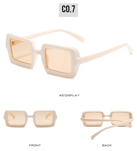 Multi-angle views of retro rectangle cream sunglasses with light orange lenses