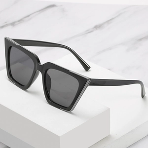 Lunettes de soleil œil-de-chat carrées noires avec des accents métalliques argentés