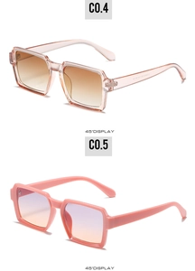 Detail of vintage rectangular sunglasses in translucent pink and coral pink finishes