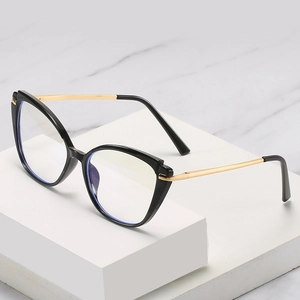 Cat eye blue light blocking glasses with black TR90 frames and gold metal temples