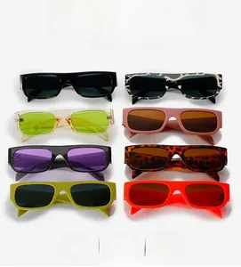 Collection of retro small rectangular sunglasses in various fashion colors and patterns