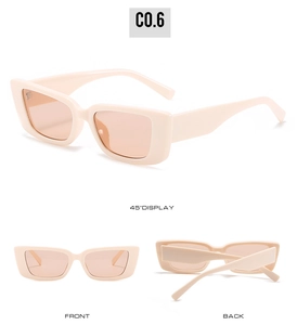 Detailed views of square tea sunglasses showing front, back, and 45-degree angles