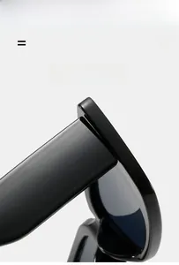 Detail shot of sturdy hinges and premium flexible material on square sunglasses