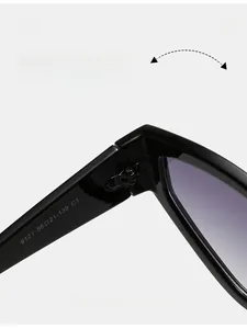 Detail of metal hinge structure and specifications on black cat eye sunglasses